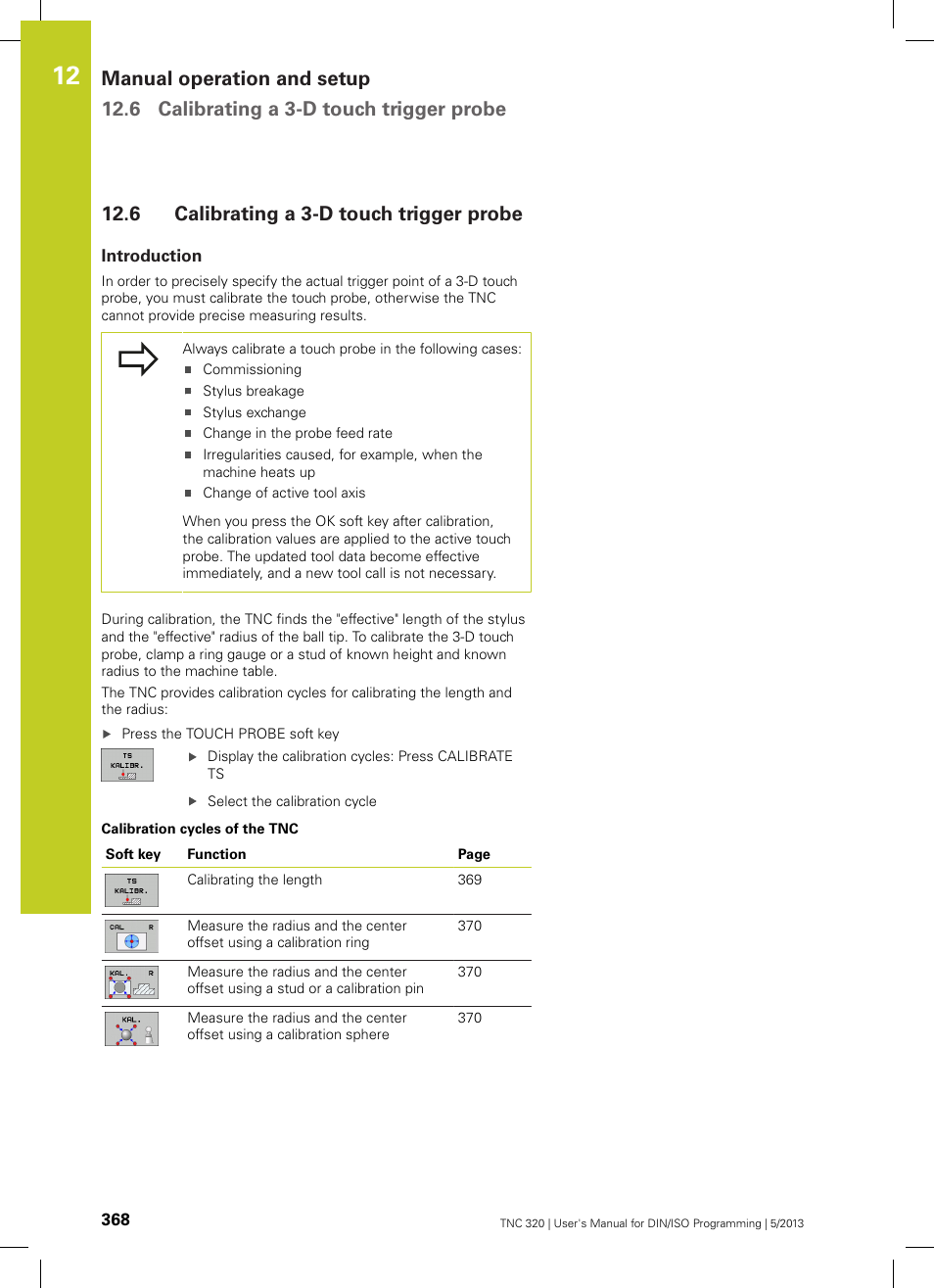 6 calibrating a 3-d touch trigger probe, Introduction, Calibrating a 3-d touch trigger probe | HEIDENHAIN TNC 320 (34055x-06) ISO programming User Manual | Page 368 / 509