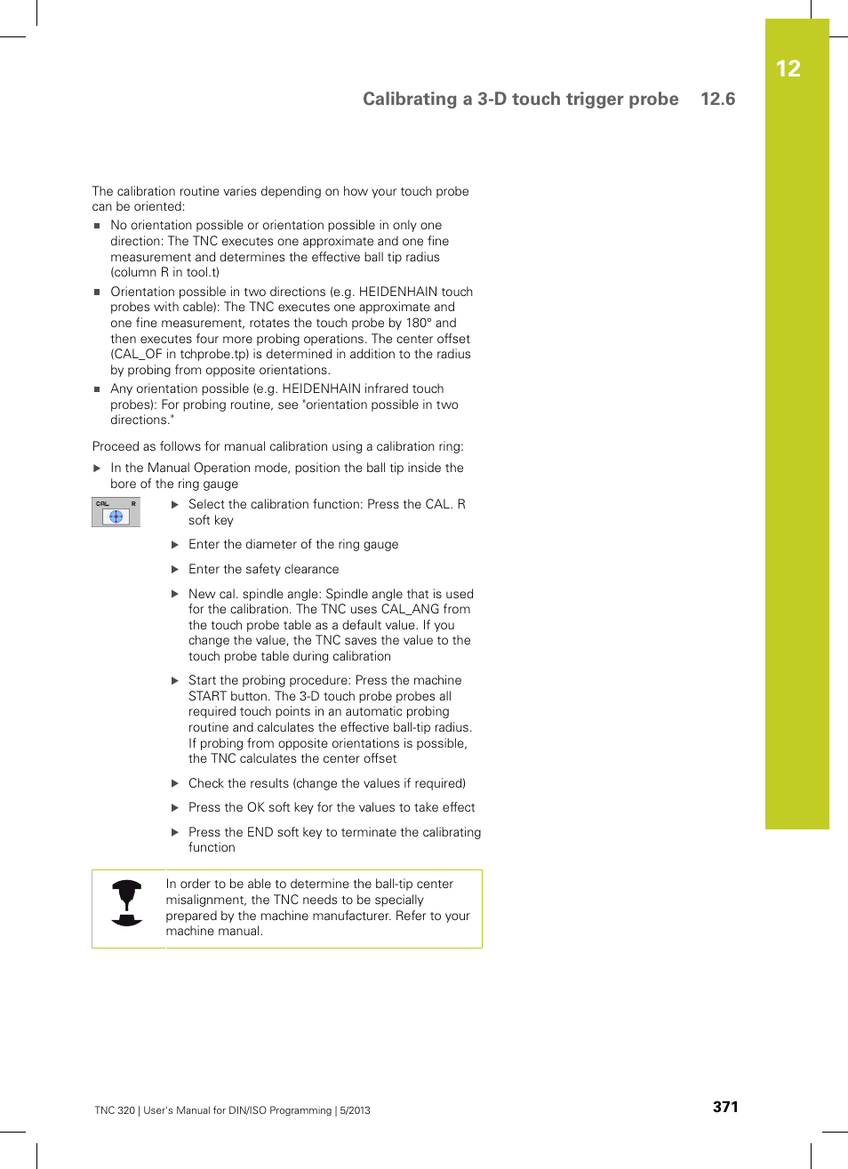 Calibrating a 3-d touch trigger probe 12.6 | HEIDENHAIN TNC 320 (34055x-06) ISO programming User Manual | Page 371 / 509