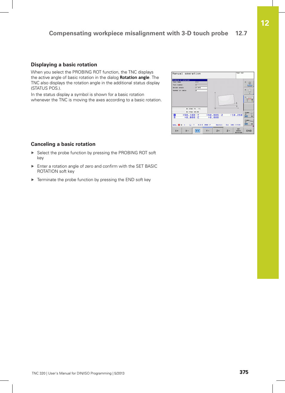 Displaying a basic rotation, Canceling a basic rotation | HEIDENHAIN TNC 320 (34055x-06) ISO programming User Manual | Page 375 / 509
