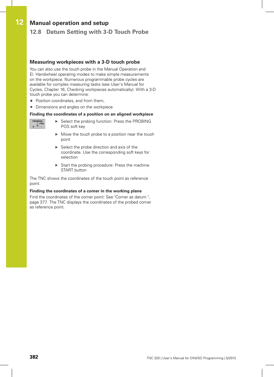 Measuring workpieces with a 3-d touch probe | HEIDENHAIN TNC 320 (34055x-06) ISO programming User Manual | Page 382 / 509