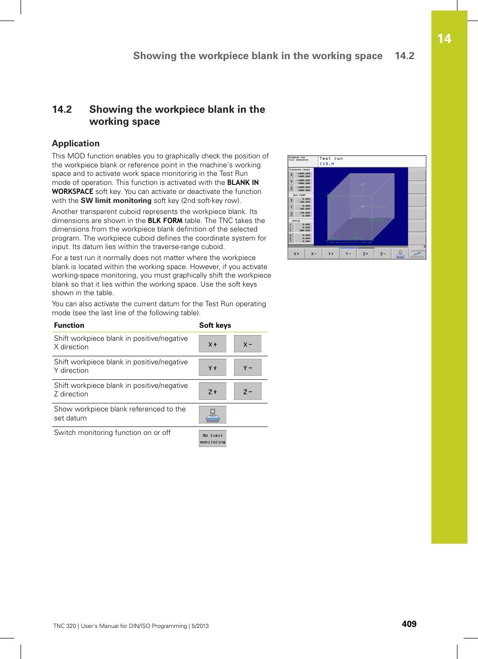2 showing the workpiece blank in the working space, Application, Showing the workpiece blank in the working space | HEIDENHAIN TNC 320 (34055x-06) ISO programming User Manual | Page 409 / 509