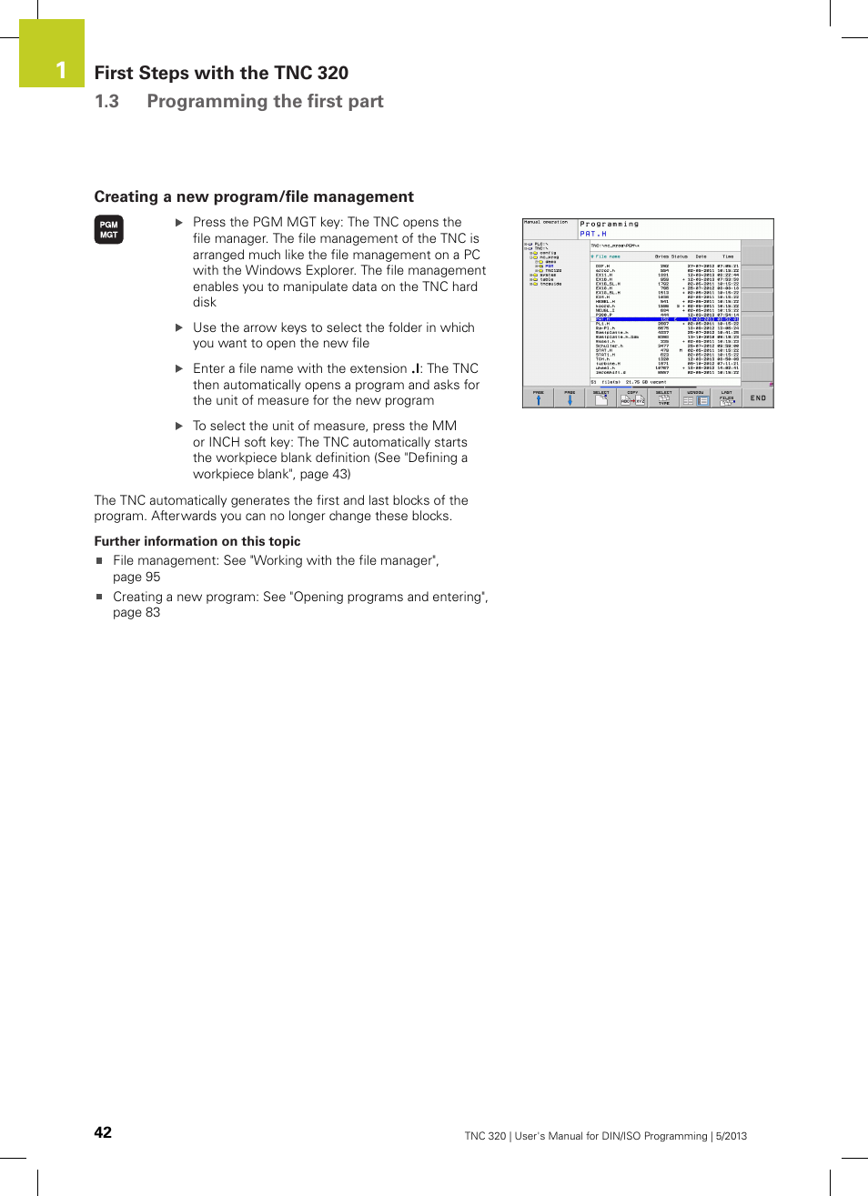 Creating a new program/file management | HEIDENHAIN TNC 320 (34055x-06) ISO programming User Manual | Page 42 / 509
