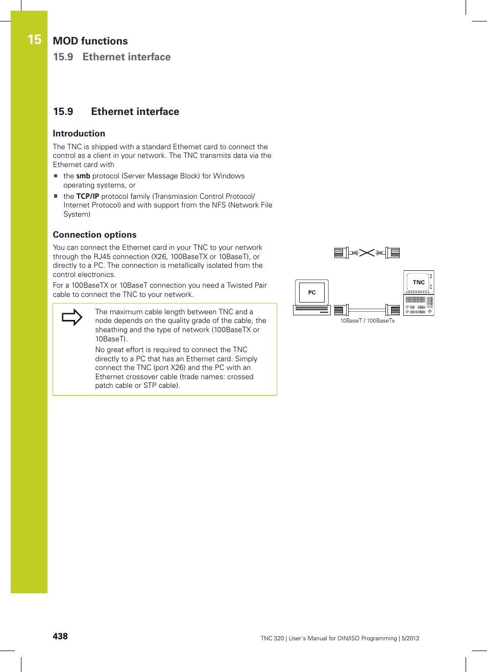 9 ethernet interface, Introduction, Connection options | Ethernet interface, Mod functions 15.9 ethernet interface | HEIDENHAIN TNC 320 (34055x-06) ISO programming User Manual | Page 438 / 509