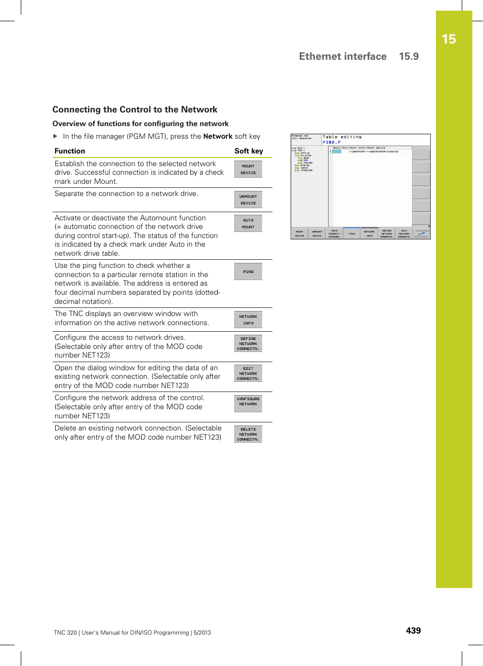 Connecting the control to the network, Ethernet interface 15.9 | HEIDENHAIN TNC 320 (34055x-06) ISO programming User Manual | Page 439 / 509