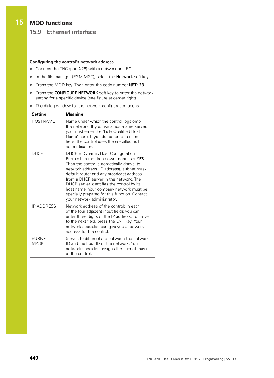 Mod functions 15.9 ethernet interface | HEIDENHAIN TNC 320 (34055x-06) ISO programming User Manual | Page 440 / 509