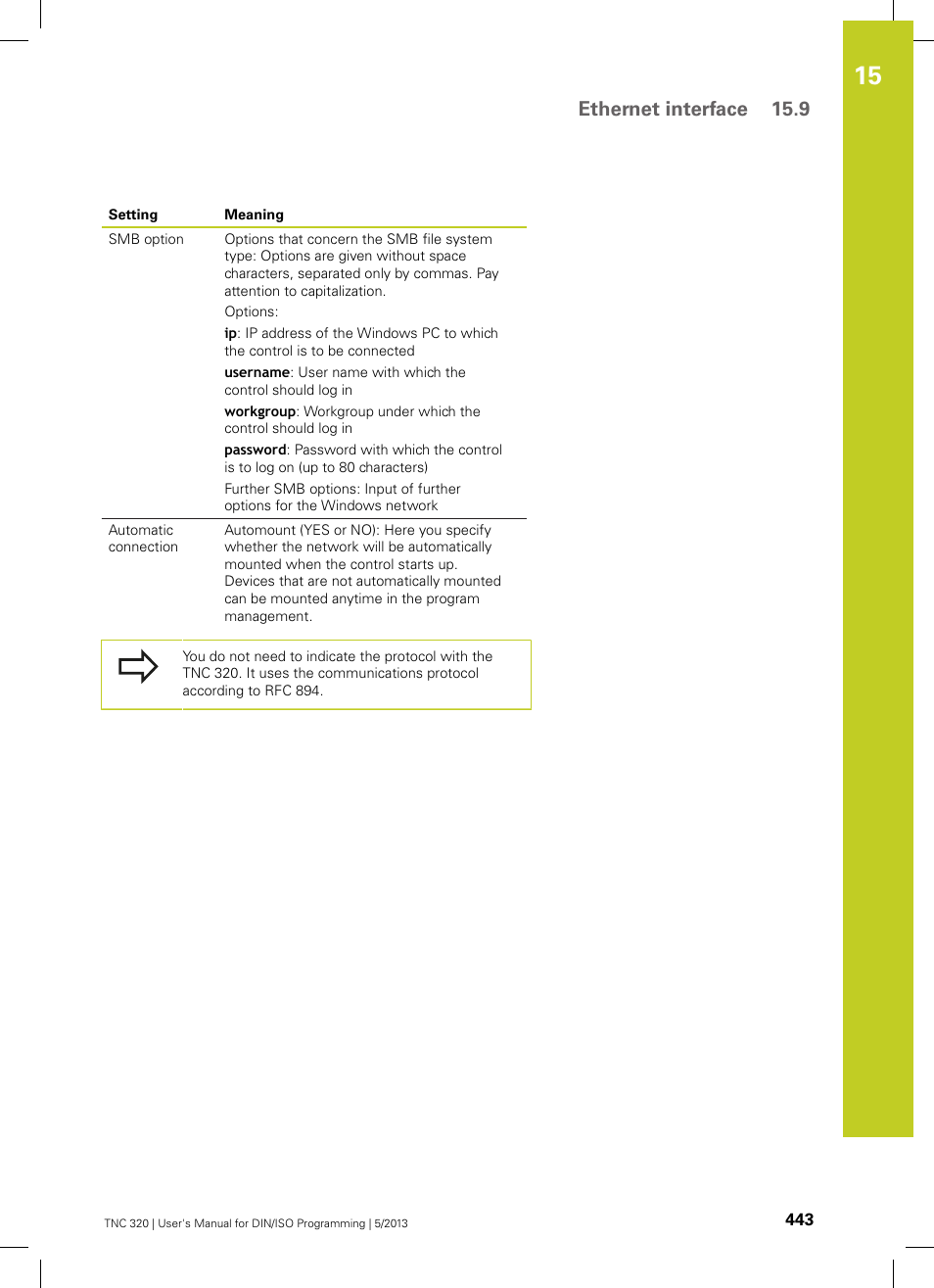 Ethernet interface 15.9 | HEIDENHAIN TNC 320 (34055x-06) ISO programming User Manual | Page 443 / 509