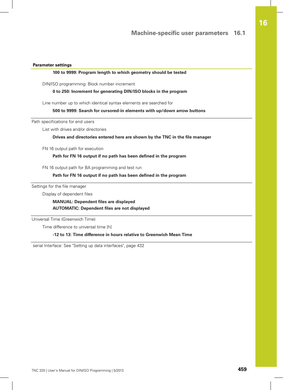 Machine-specific user parameters 16.1 | HEIDENHAIN TNC 320 (34055x-06) ISO programming User Manual | Page 459 / 509