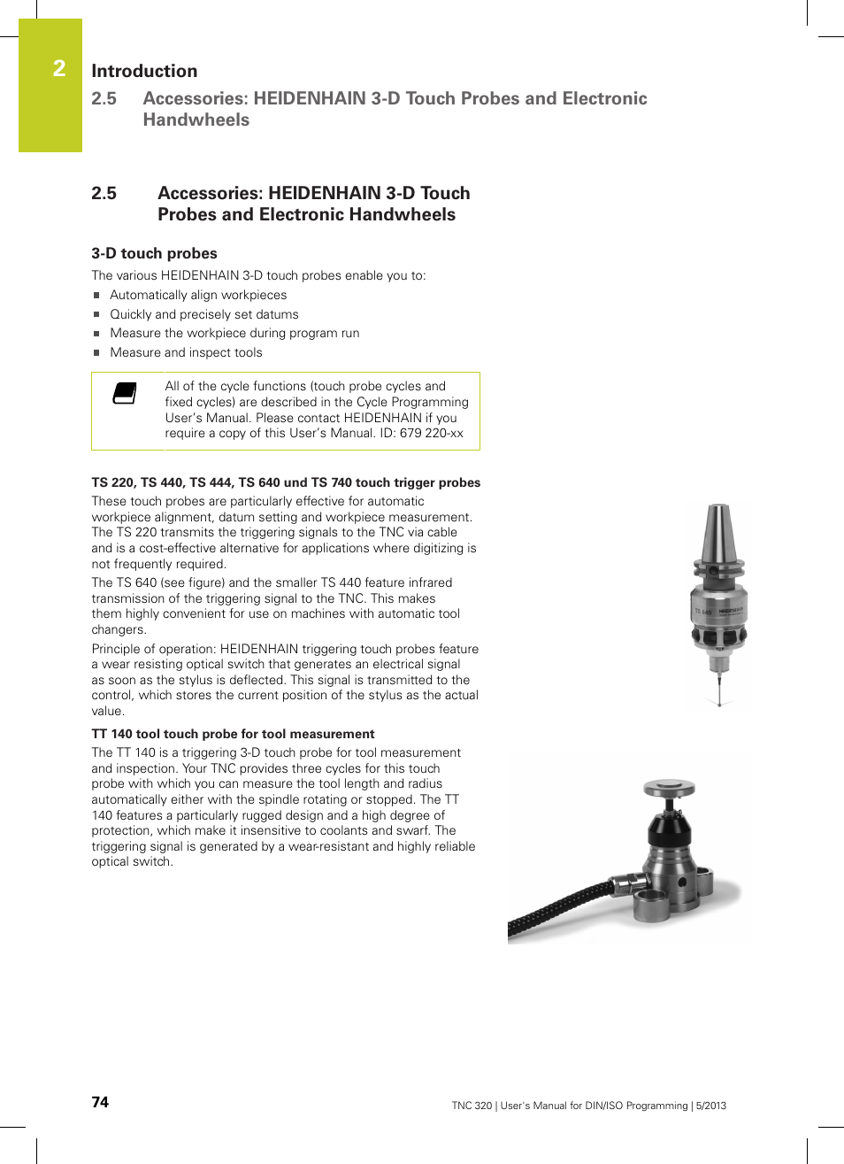 D touch probes | HEIDENHAIN TNC 320 (34055x-06) ISO programming User Manual | Page 74 / 509