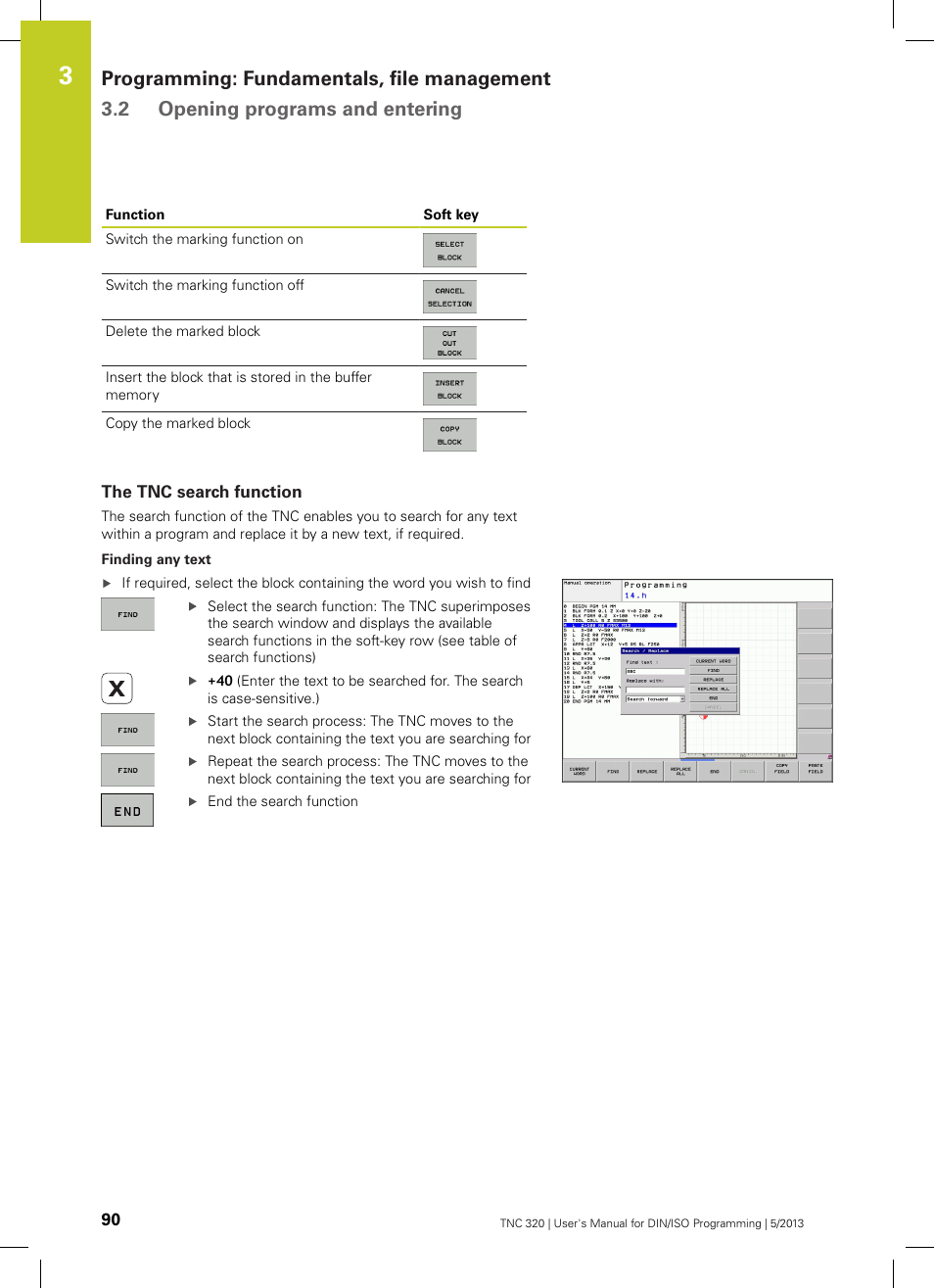 The tnc search function | HEIDENHAIN TNC 320 (34055x-06) ISO programming User Manual | Page 90 / 509