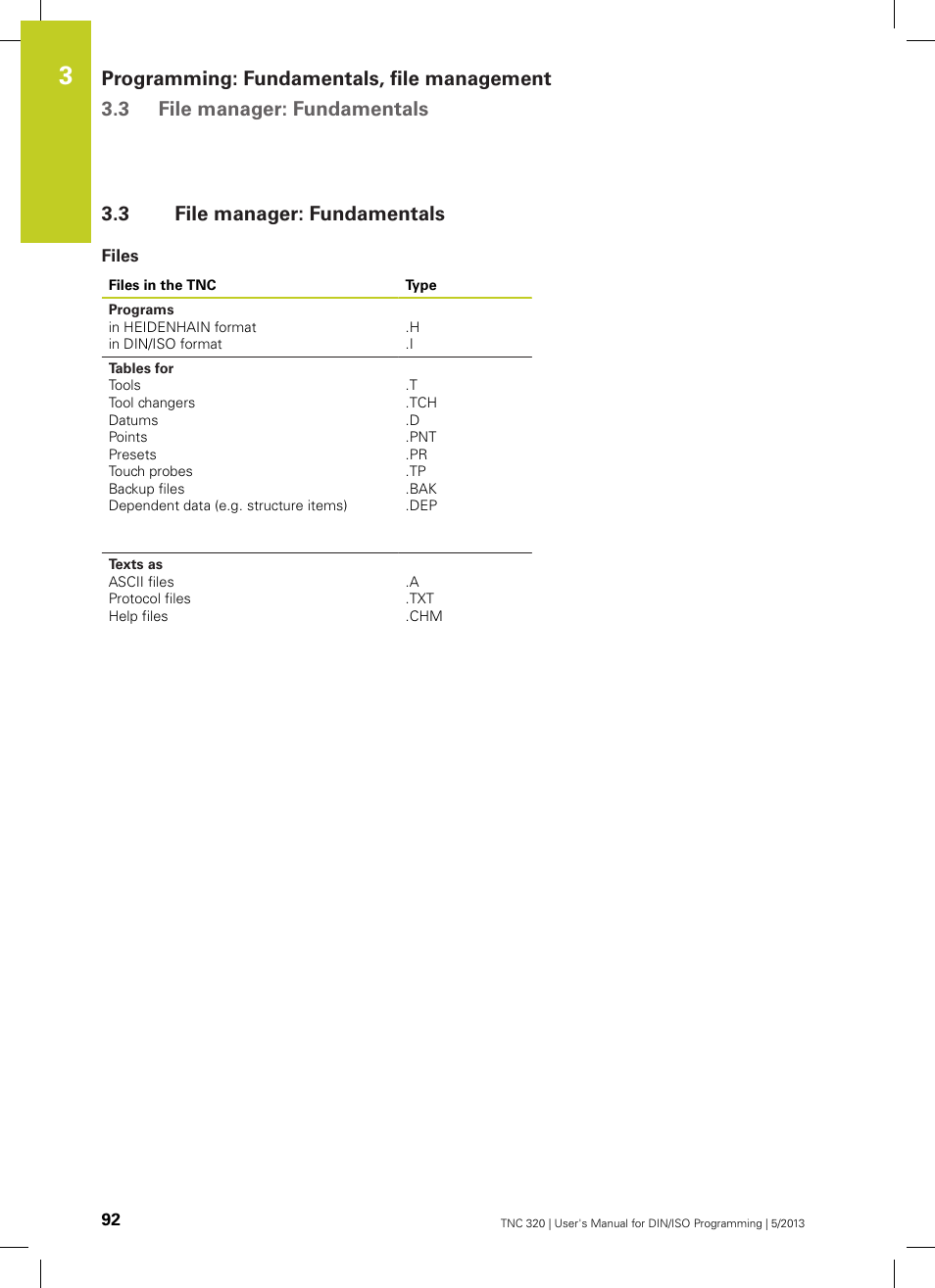 3 file manager: fundamentals, Files, File manager: fundamentals | HEIDENHAIN TNC 320 (34055x-06) ISO programming User Manual | Page 92 / 509