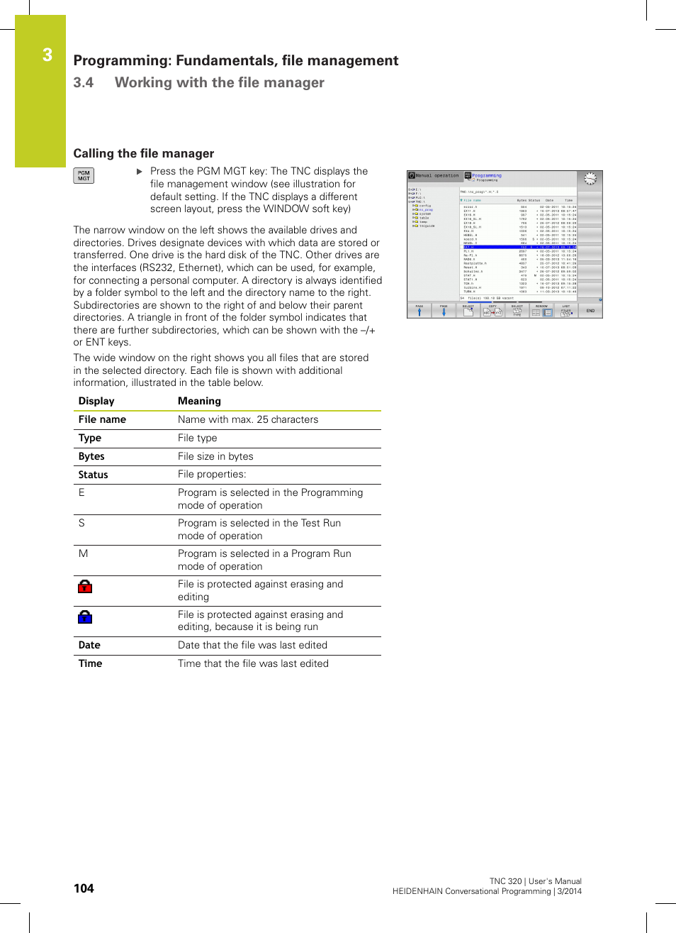 Calling the file manager | HEIDENHAIN TNC 320 (77185x-01) User Manual | Page 104 / 581