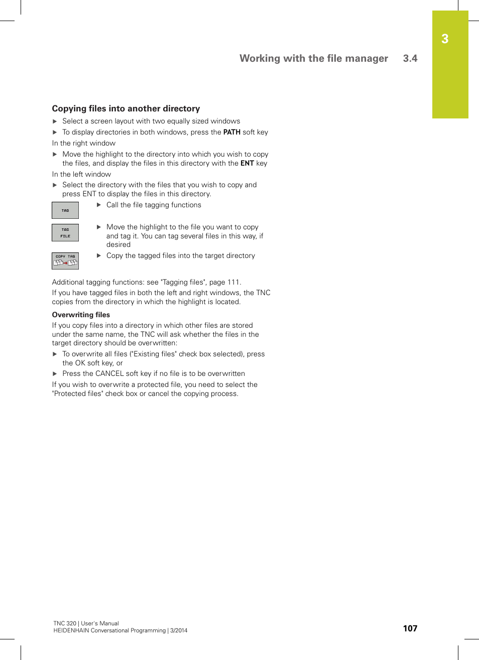 Copying files into another directory, Working with the file manager 3.4 | HEIDENHAIN TNC 320 (77185x-01) User Manual | Page 107 / 581