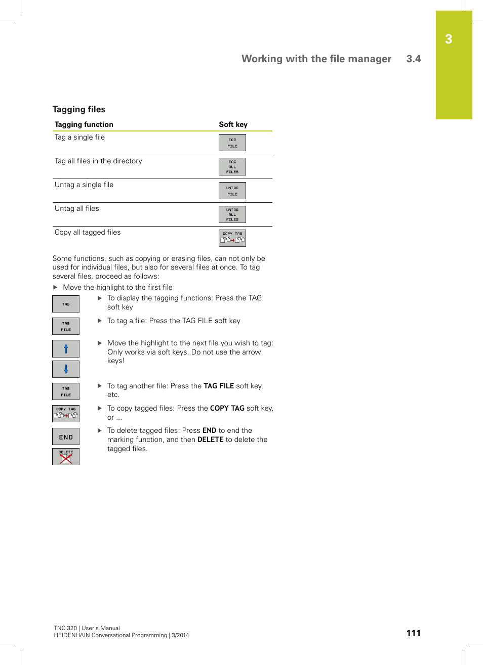 Tagging files, Working with the file manager 3.4 | HEIDENHAIN TNC 320 (77185x-01) User Manual | Page 111 / 581