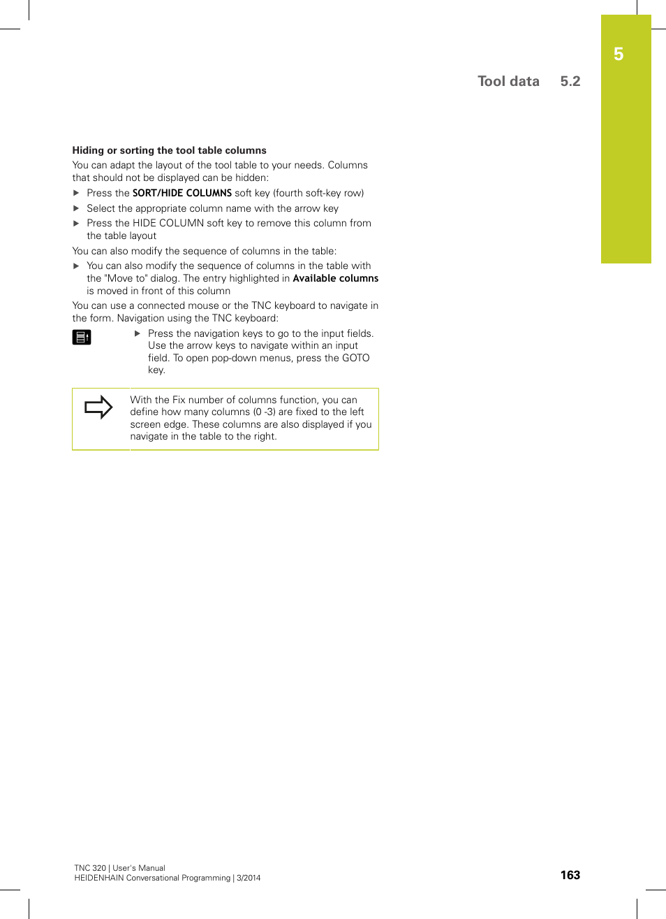 Tool data 5.2 | HEIDENHAIN TNC 320 (77185x-01) User Manual | Page 163 / 581