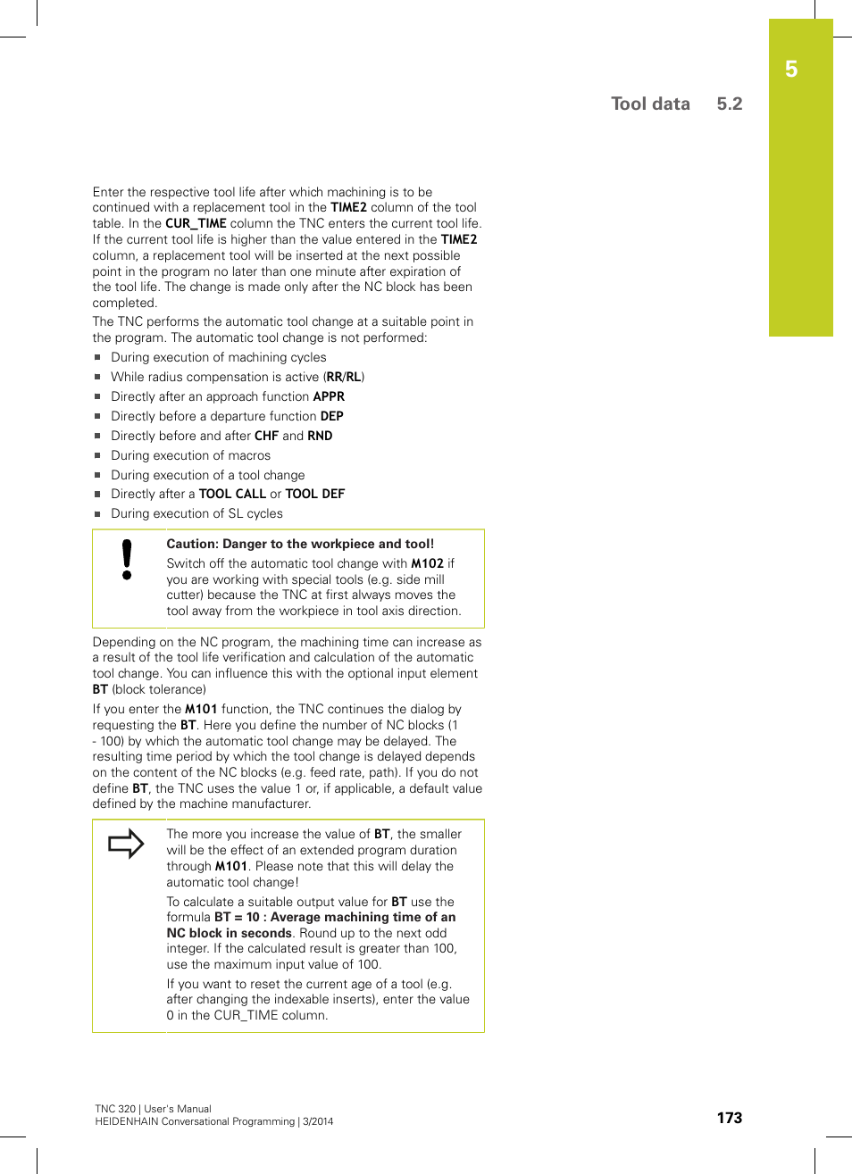 Tool data 5.2 | HEIDENHAIN TNC 320 (77185x-01) User Manual | Page 173 / 581