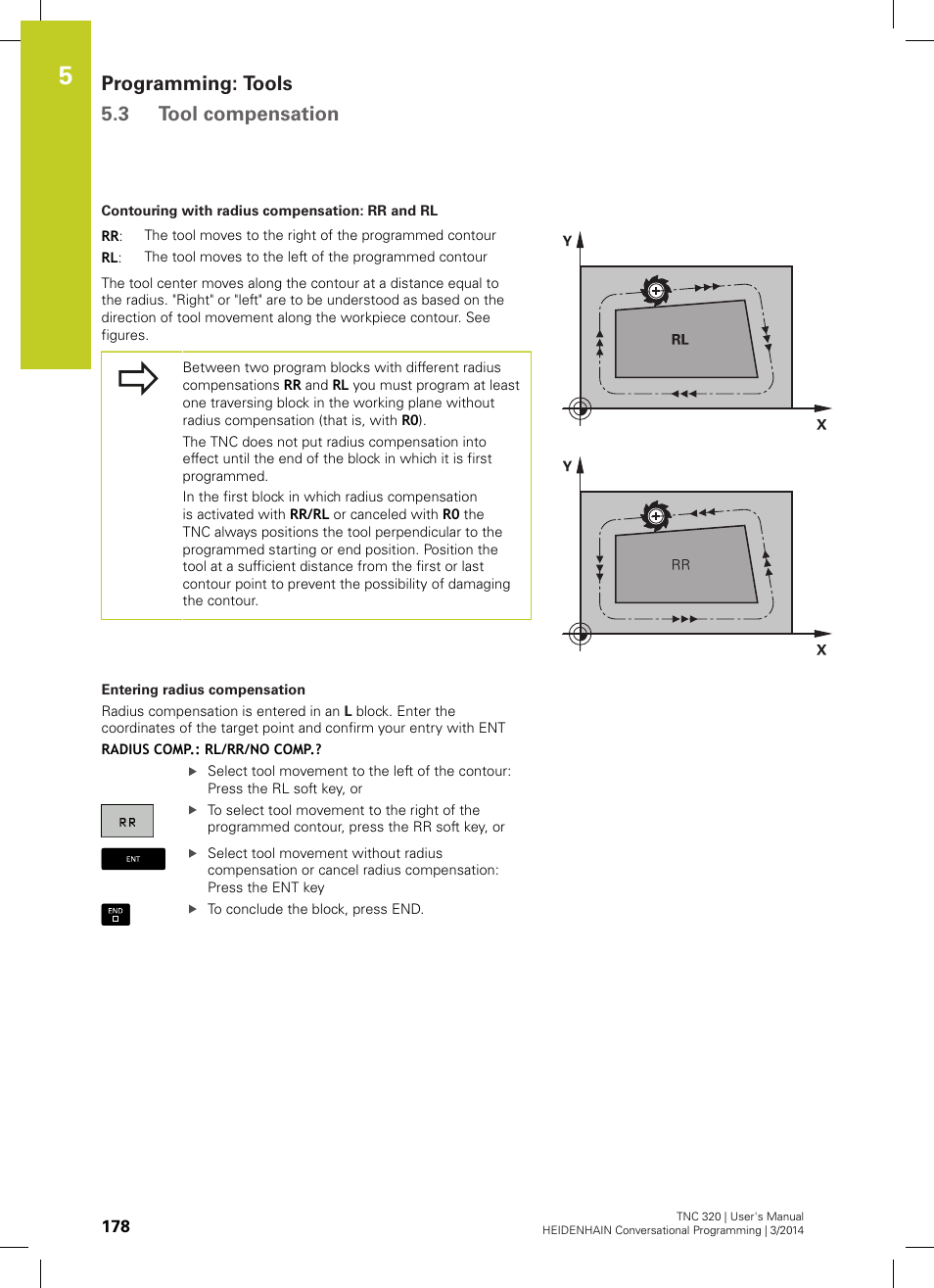 Programming: tools 5.3 tool compensation | HEIDENHAIN TNC 320 (77185x-01) User Manual | Page 178 / 581