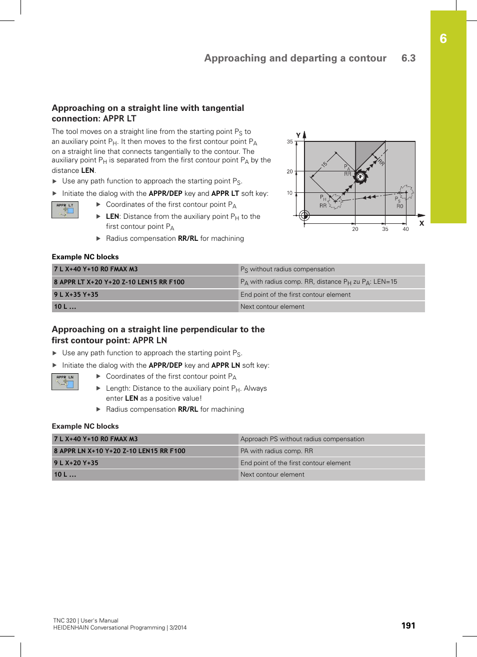 Approaching and departing a contour 6.3 | HEIDENHAIN TNC 320 (77185x-01) User Manual | Page 191 / 581