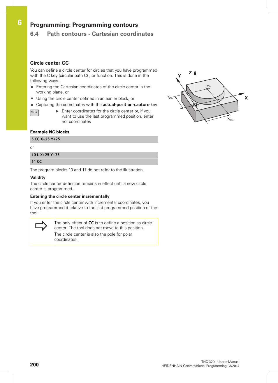 Circle center cc | HEIDENHAIN TNC 320 (77185x-01) User Manual | Page 200 / 581