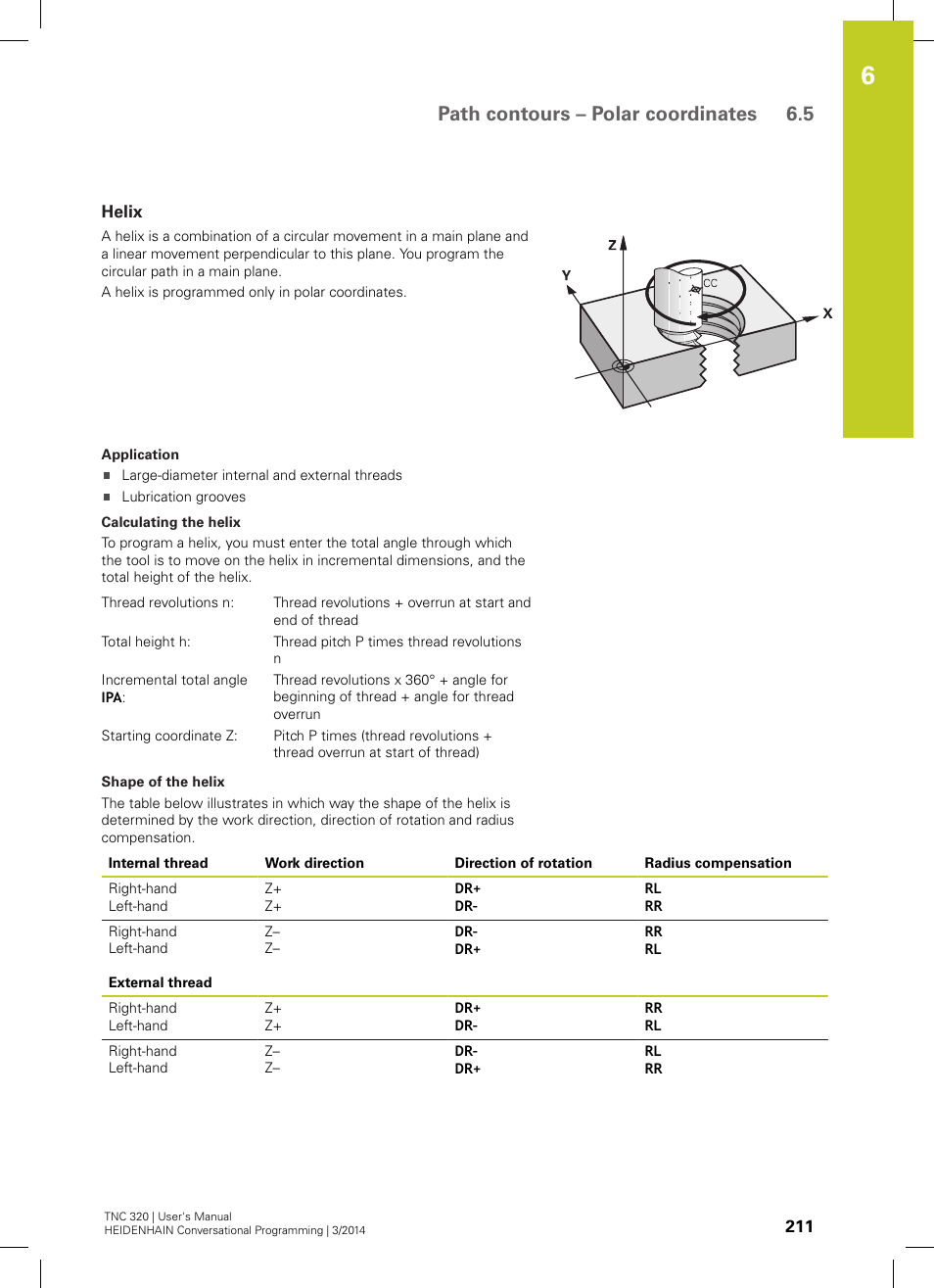 Helix, Path contours – polar coordinates 6.5 | HEIDENHAIN TNC 320 (77185x-01) User Manual | Page 211 / 581