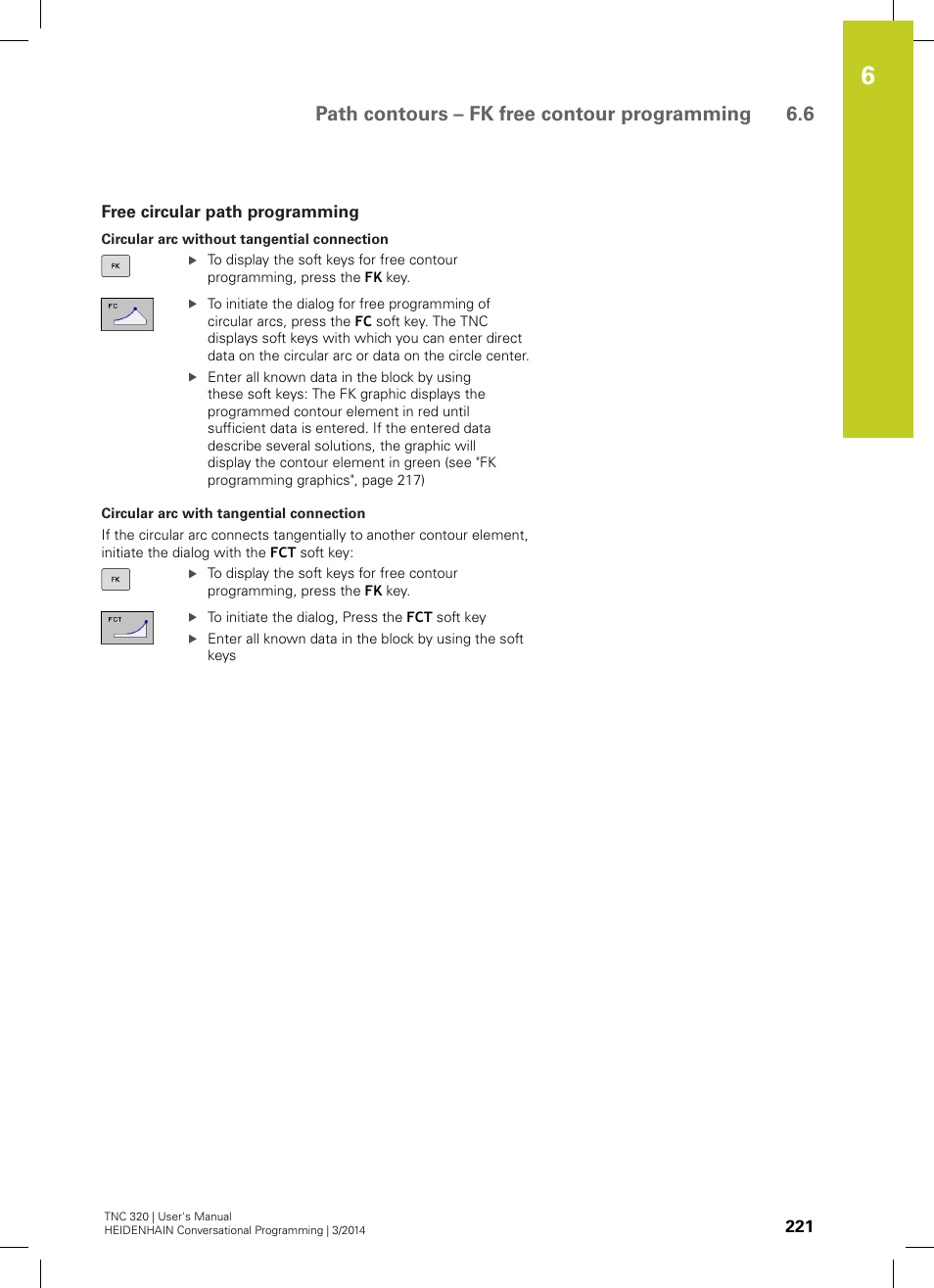 Free circular path programming, Path contours – fk free contour programming 6.6 | HEIDENHAIN TNC 320 (77185x-01) User Manual | Page 221 / 581