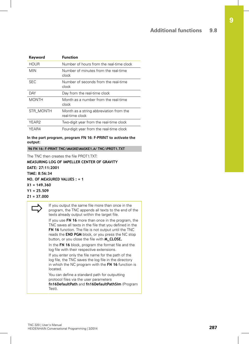 Additional functions 9.8 | HEIDENHAIN TNC 320 (77185x-01) User Manual | Page 287 / 581