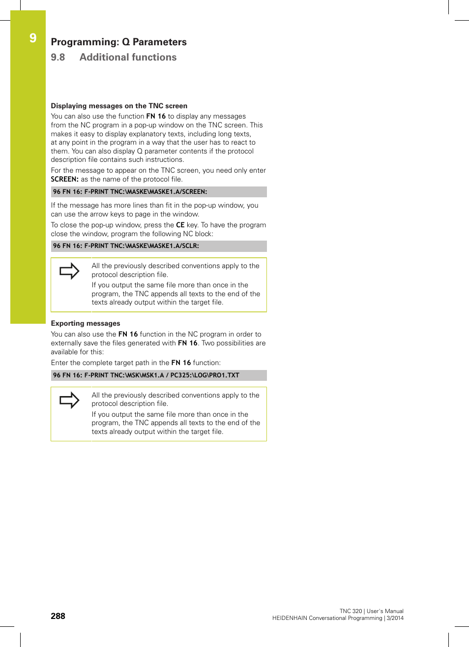 Programming: q parameters 9.8 additional functions | HEIDENHAIN TNC 320 (77185x-01) User Manual | Page 288 / 581