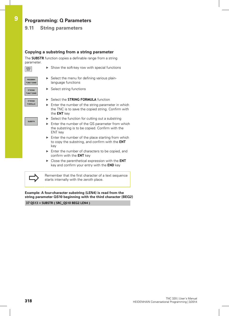 Copying a substring from a string parameter, Programming: q parameters 9.11 string parameters | HEIDENHAIN TNC 320 (77185x-01) User Manual | Page 318 / 581