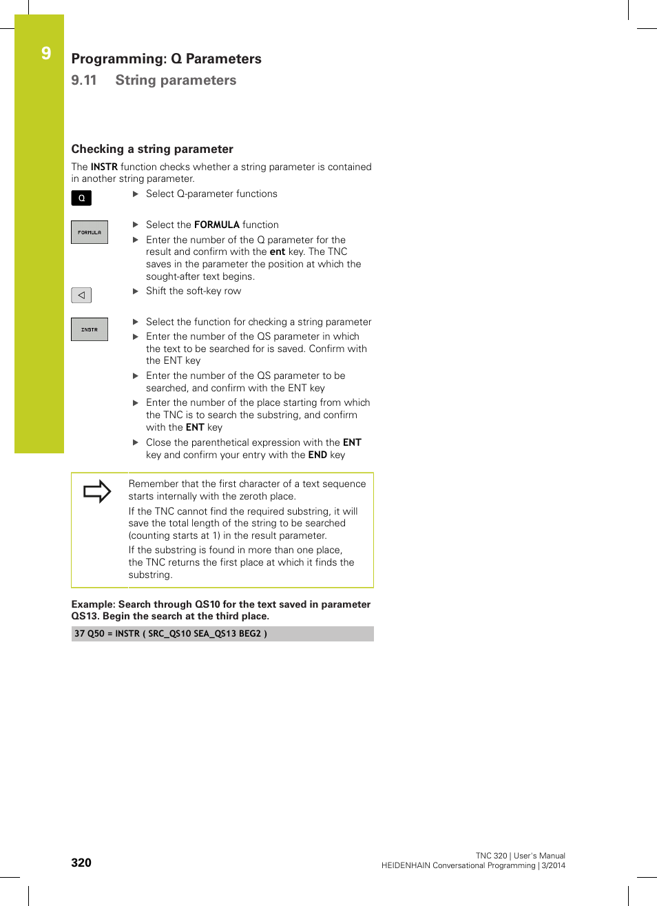 Checking a string parameter, Programming: q parameters 9.11 string parameters | HEIDENHAIN TNC 320 (77185x-01) User Manual | Page 320 / 581
