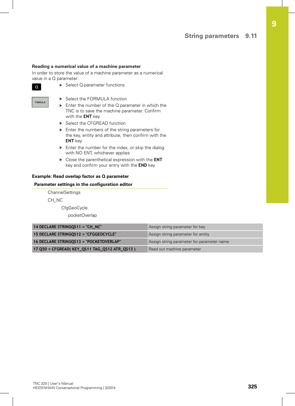 String parameters 9.11 | HEIDENHAIN TNC 320 (77185x-01) User Manual | Page 325 / 581