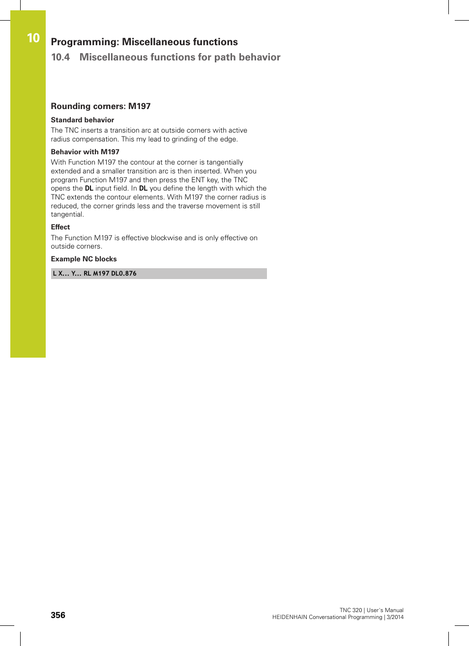 Rounding corners: m197, Or rounding corners ("rounding corners: m197 | HEIDENHAIN TNC 320 (77185x-01) User Manual | Page 356 / 581