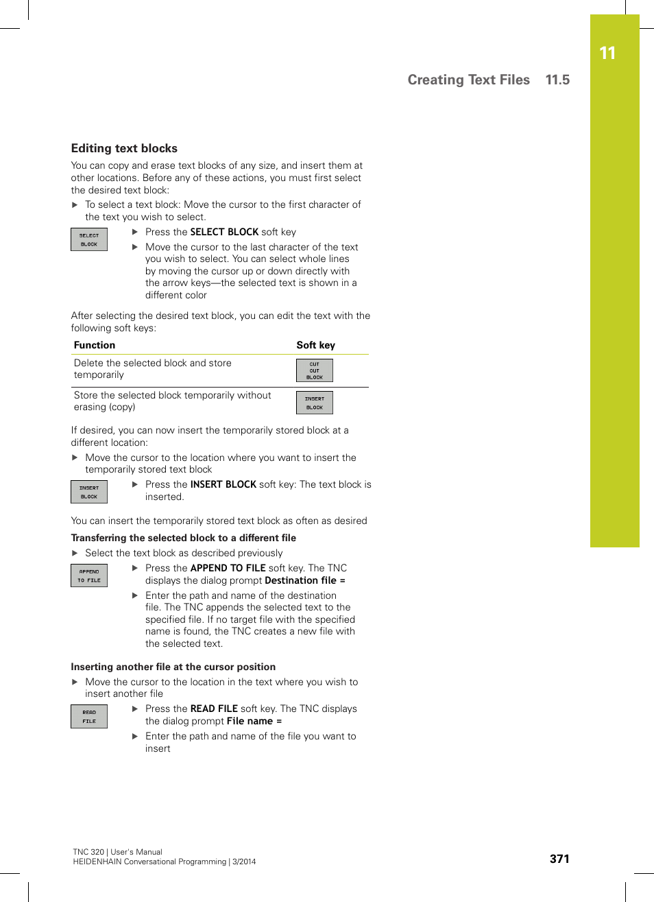 Editing text blocks, Creating text files 11.5 | HEIDENHAIN TNC 320 (77185x-01) User Manual | Page 371 / 581