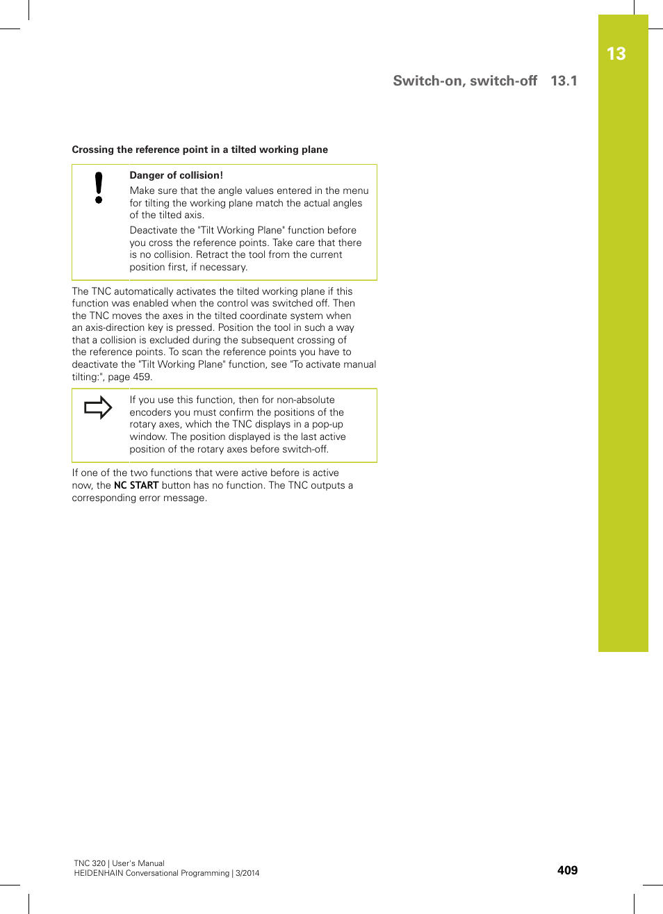 Switch-on, switch-off 13.1 | HEIDENHAIN TNC 320 (77185x-01) User Manual | Page 409 / 581