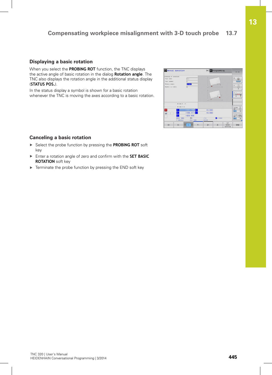 Displaying a basic rotation, Canceling a basic rotation | HEIDENHAIN TNC 320 (77185x-01) User Manual | Page 445 / 581