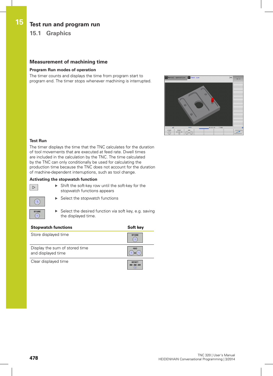 Measurement of machining time, Test run and program run 15.1 graphics | HEIDENHAIN TNC 320 (77185x-01) User Manual | Page 478 / 581