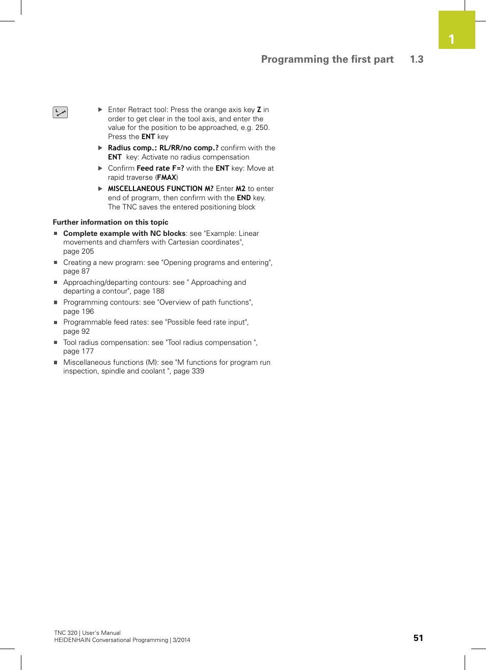 Programming the first part 1.3 | HEIDENHAIN TNC 320 (77185x-01) User Manual | Page 51 / 581