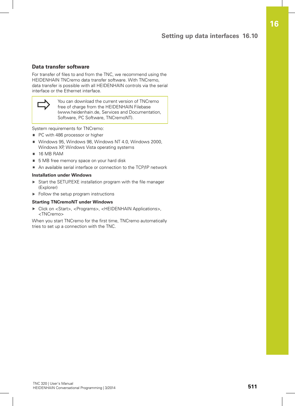 Data transfer software, Setting up data interfaces 16.10 | HEIDENHAIN TNC 320 (77185x-01) User Manual | Page 511 / 581