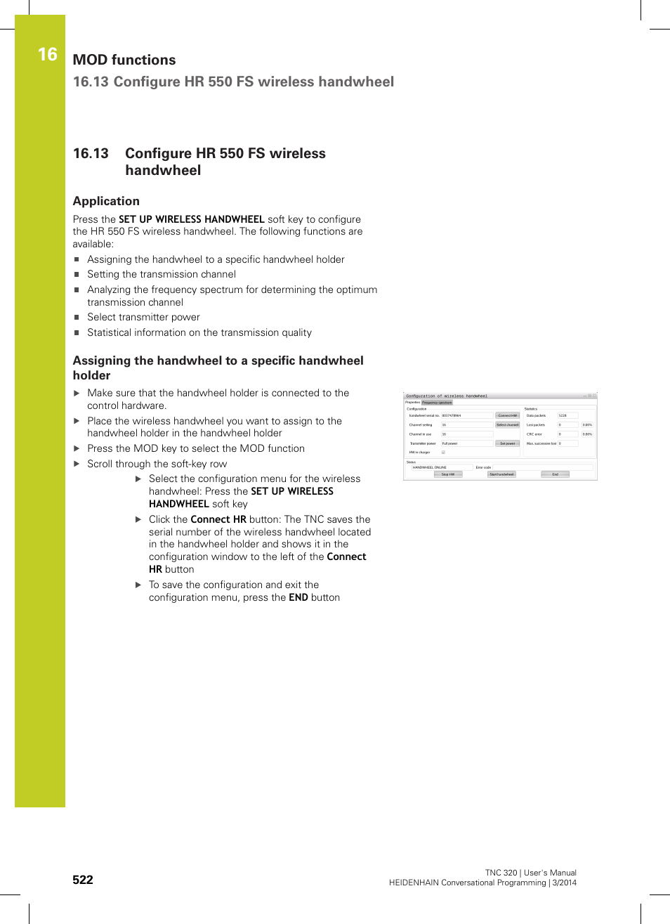 13 configure hr 550 fs wireless handwheel, Application, Configure hr 550 fs wireless handwheel | HEIDENHAIN TNC 320 (77185x-01) User Manual | Page 522 / 581