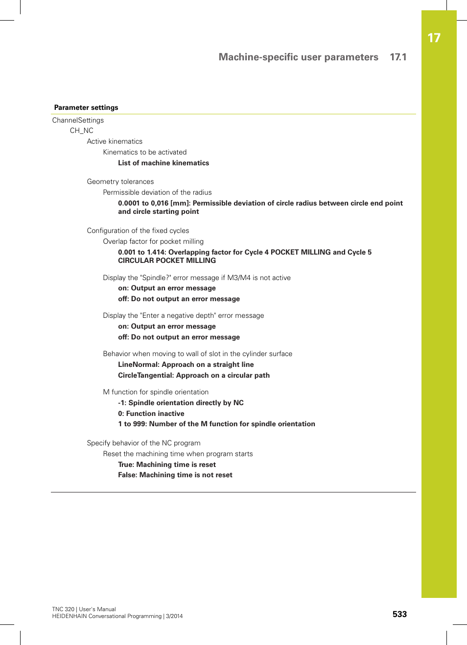 Machine-specific user parameters 17.1 | HEIDENHAIN TNC 320 (77185x-01) User Manual | Page 533 / 581