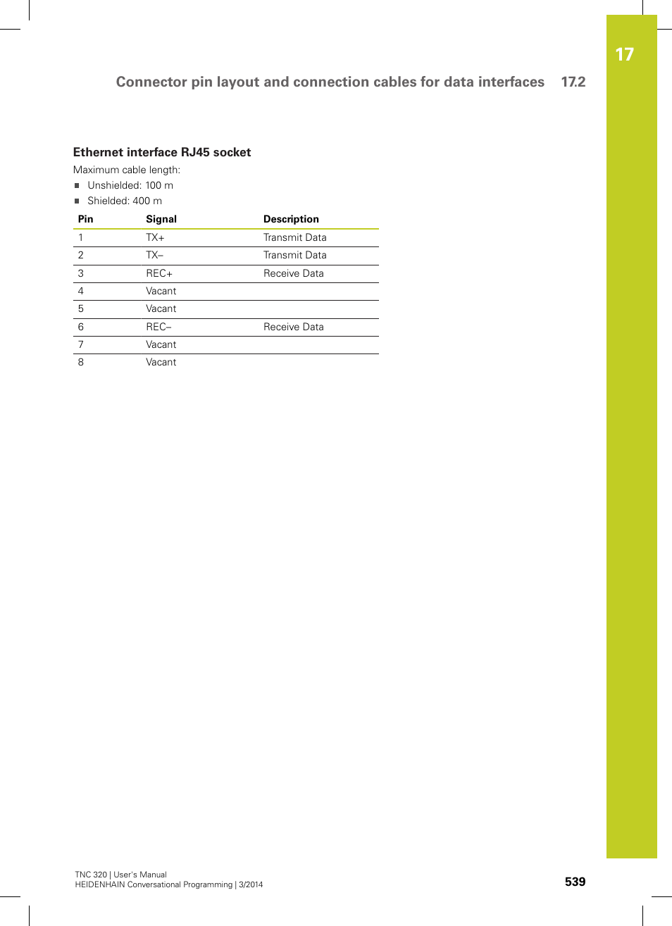 Ethernet interface rj45 socket | HEIDENHAIN TNC 320 (77185x-01) User Manual | Page 539 / 581