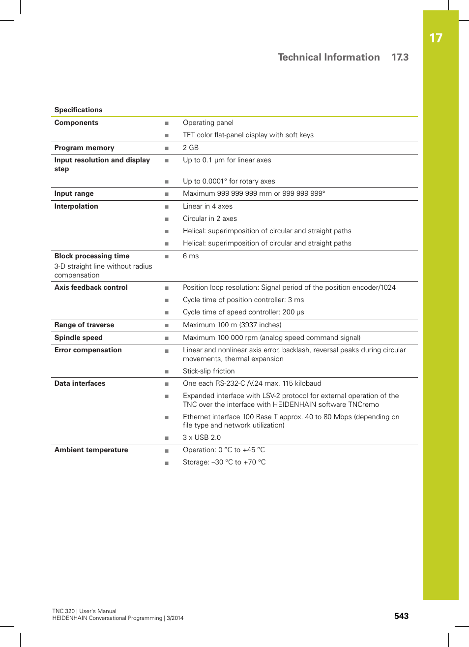 Technical information 17.3 | HEIDENHAIN TNC 320 (77185x-01) User Manual | Page 543 / 581