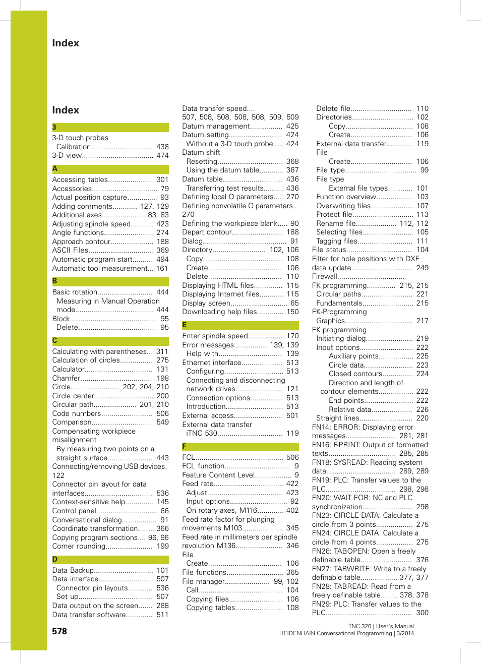 Index | HEIDENHAIN TNC 320 (77185x-01) User Manual | Page 578 / 581