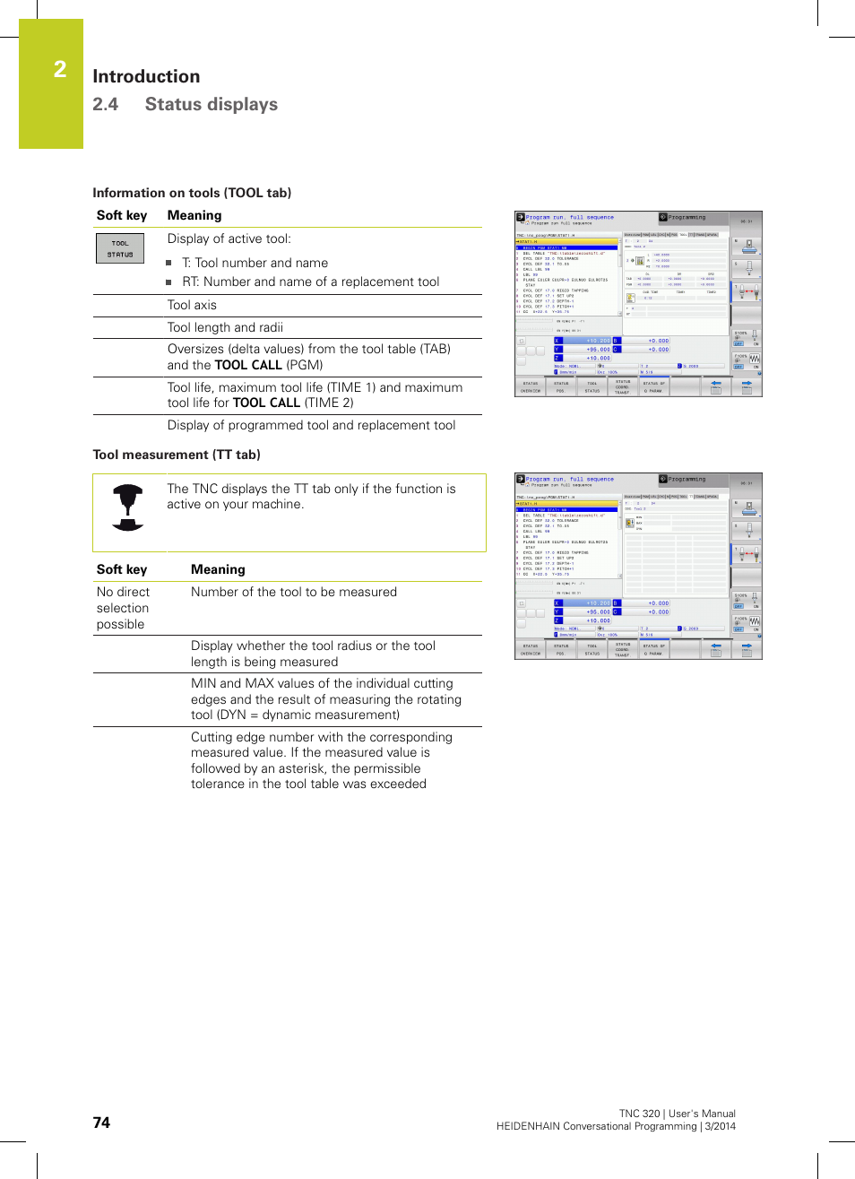 Introduction 2.4 status displays | HEIDENHAIN TNC 320 (77185x-01) User Manual | Page 74 / 581