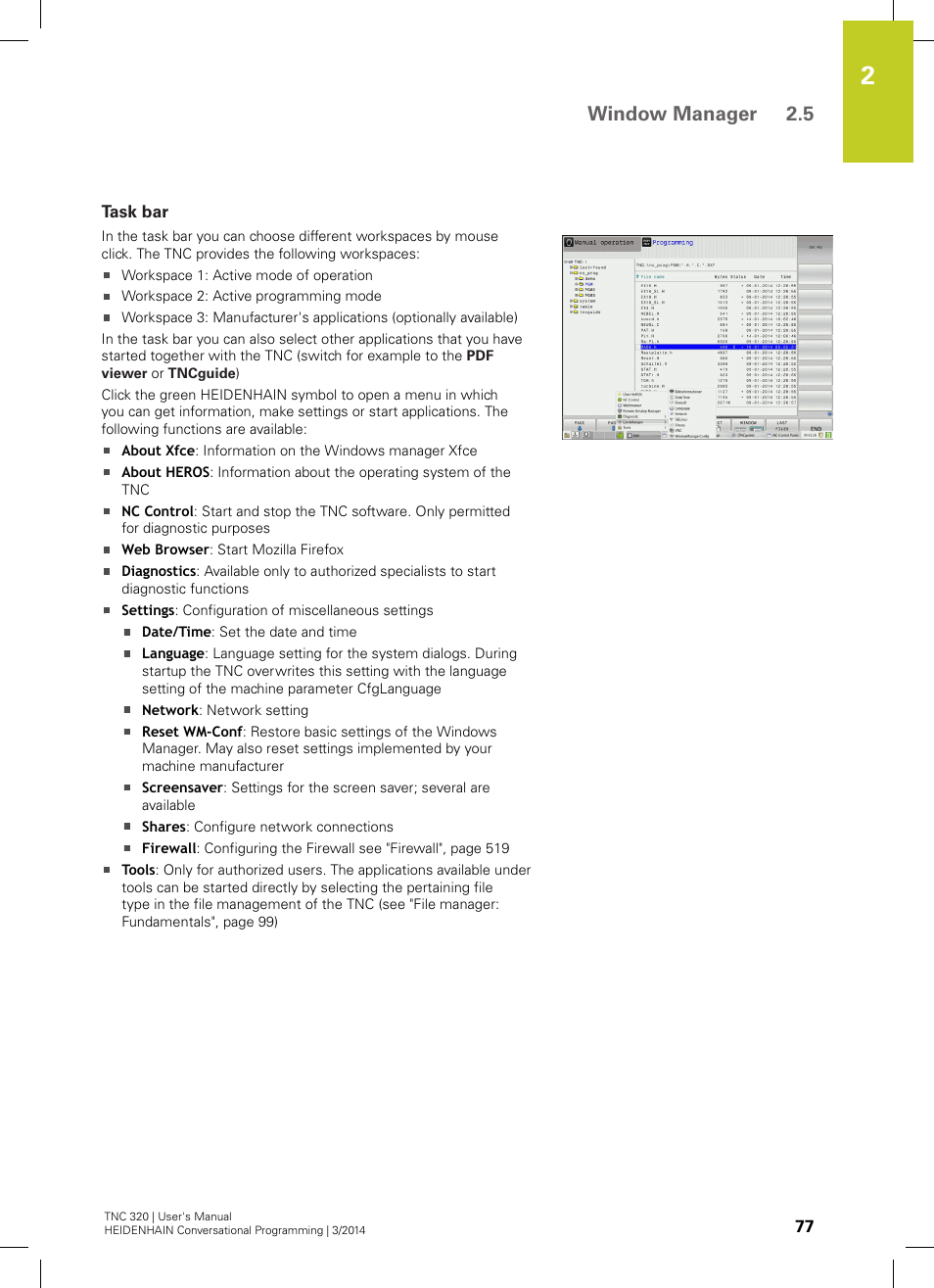 Task bar, Window manager 2.5 | HEIDENHAIN TNC 320 (77185x-01) User Manual | Page 77 / 581