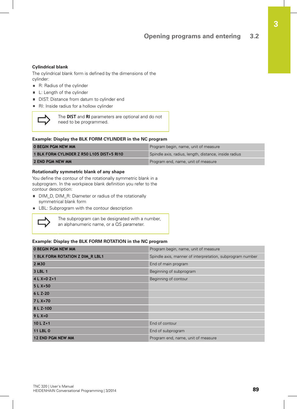 Opening programs and entering 3.2 | HEIDENHAIN TNC 320 (77185x-01) User Manual | Page 89 / 581