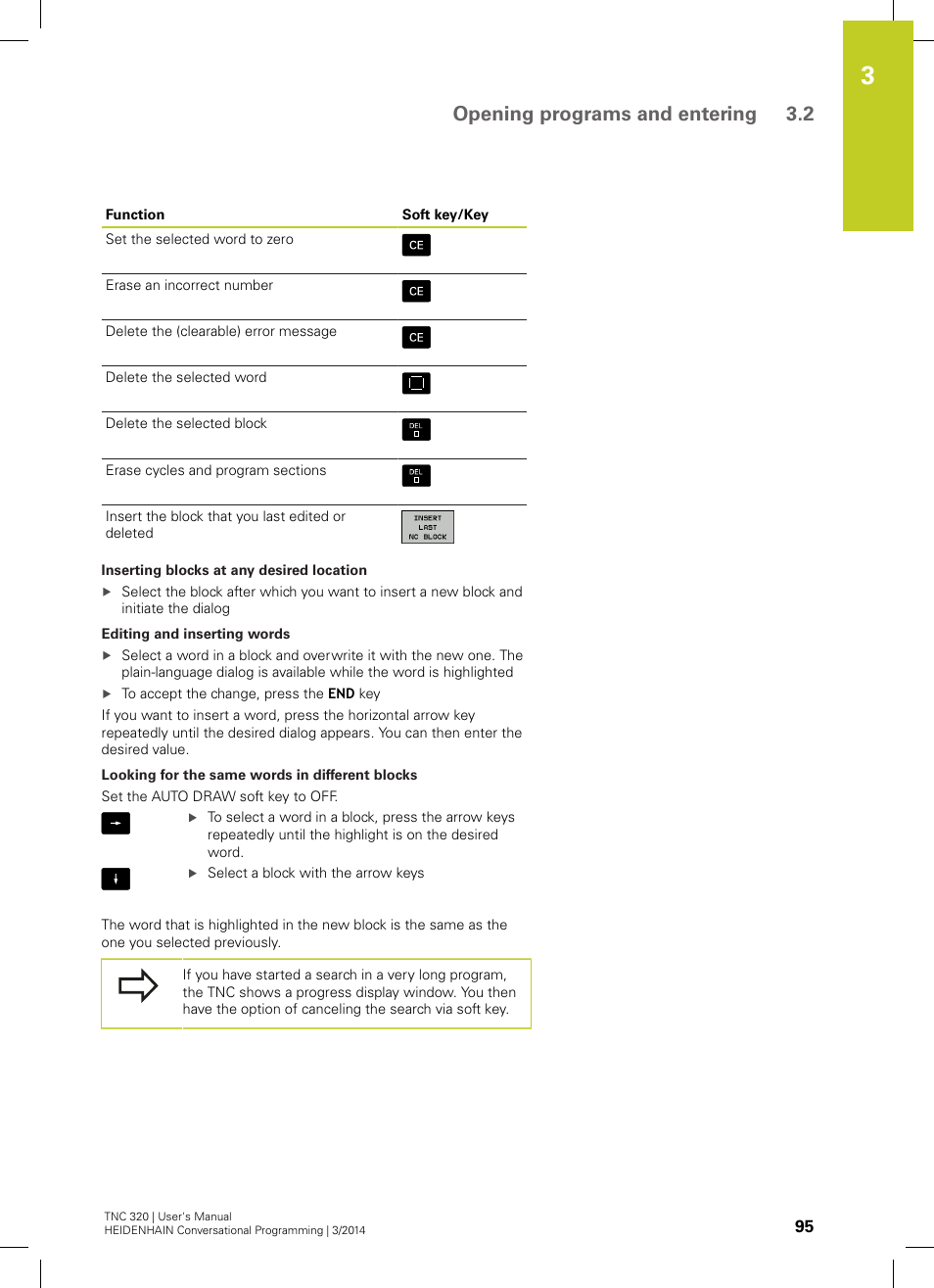 Opening programs and entering 3.2 | HEIDENHAIN TNC 320 (77185x-01) User Manual | Page 95 / 581