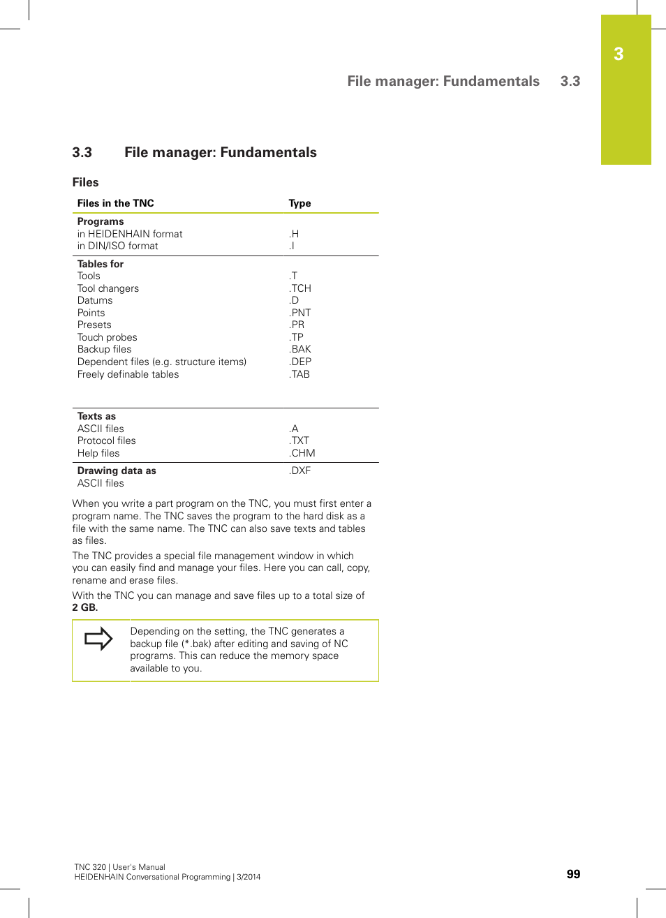 3 file manager: fundamentals, Files, File manager: fundamentals | File manager: fundamentals 3.3 | HEIDENHAIN TNC 320 (77185x-01) User Manual | Page 99 / 581