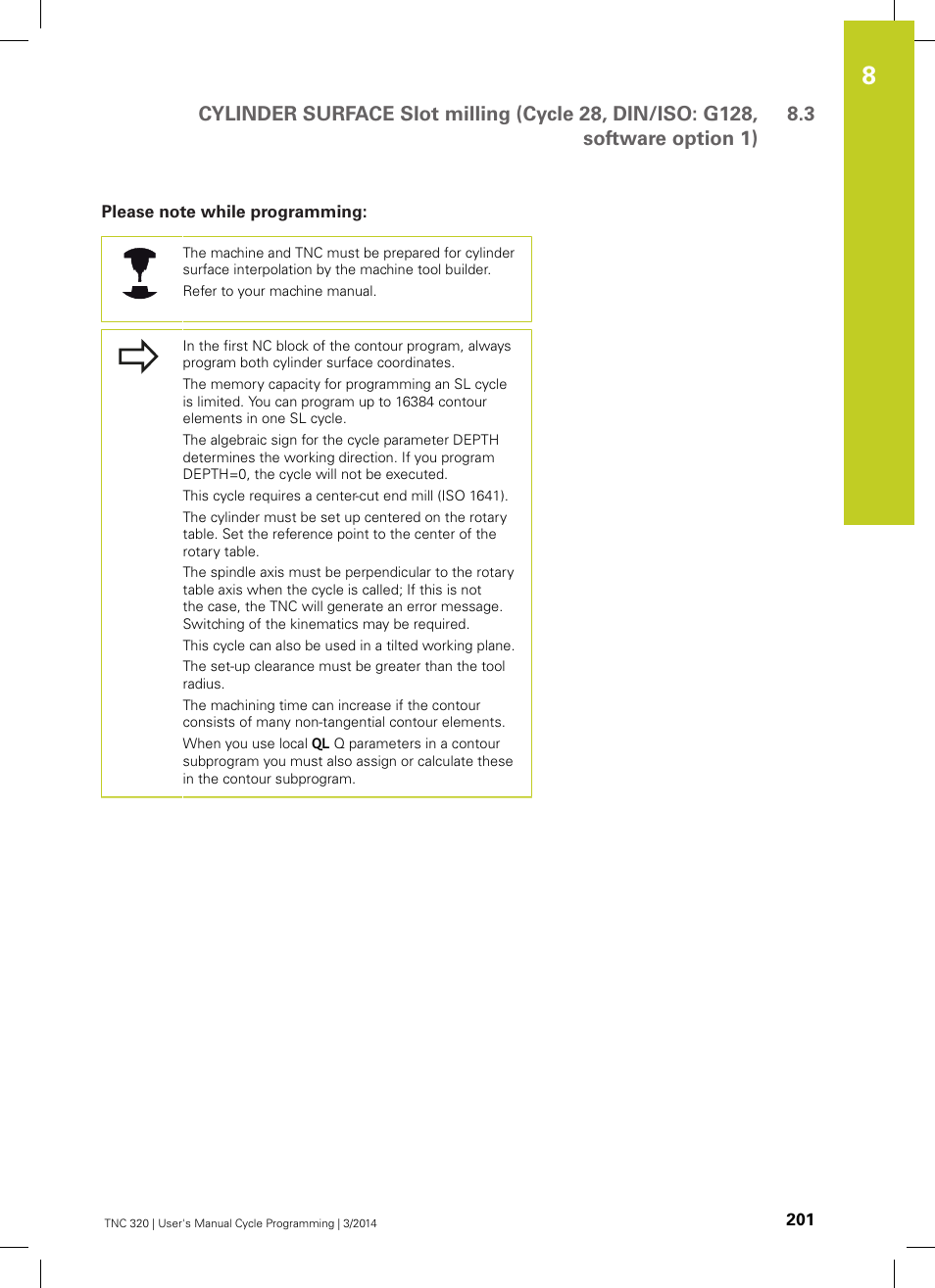 Please note while programming | HEIDENHAIN TNC 320 (77185x-01) Cycle programming User Manual | Page 201 / 445