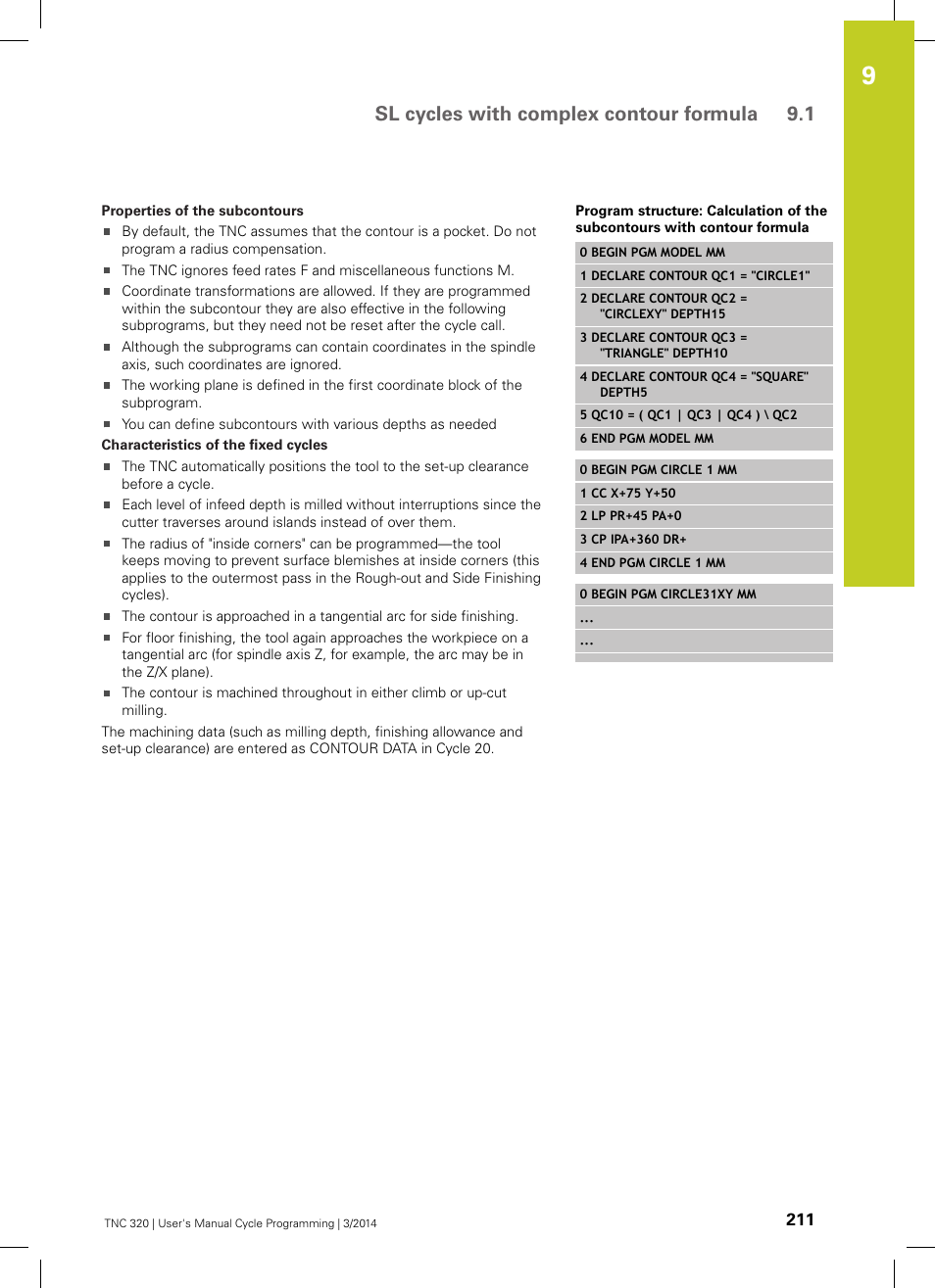 Sl cycles with complex contour formula 9.1 | HEIDENHAIN TNC 320 (77185x-01) Cycle programming User Manual | Page 211 / 445