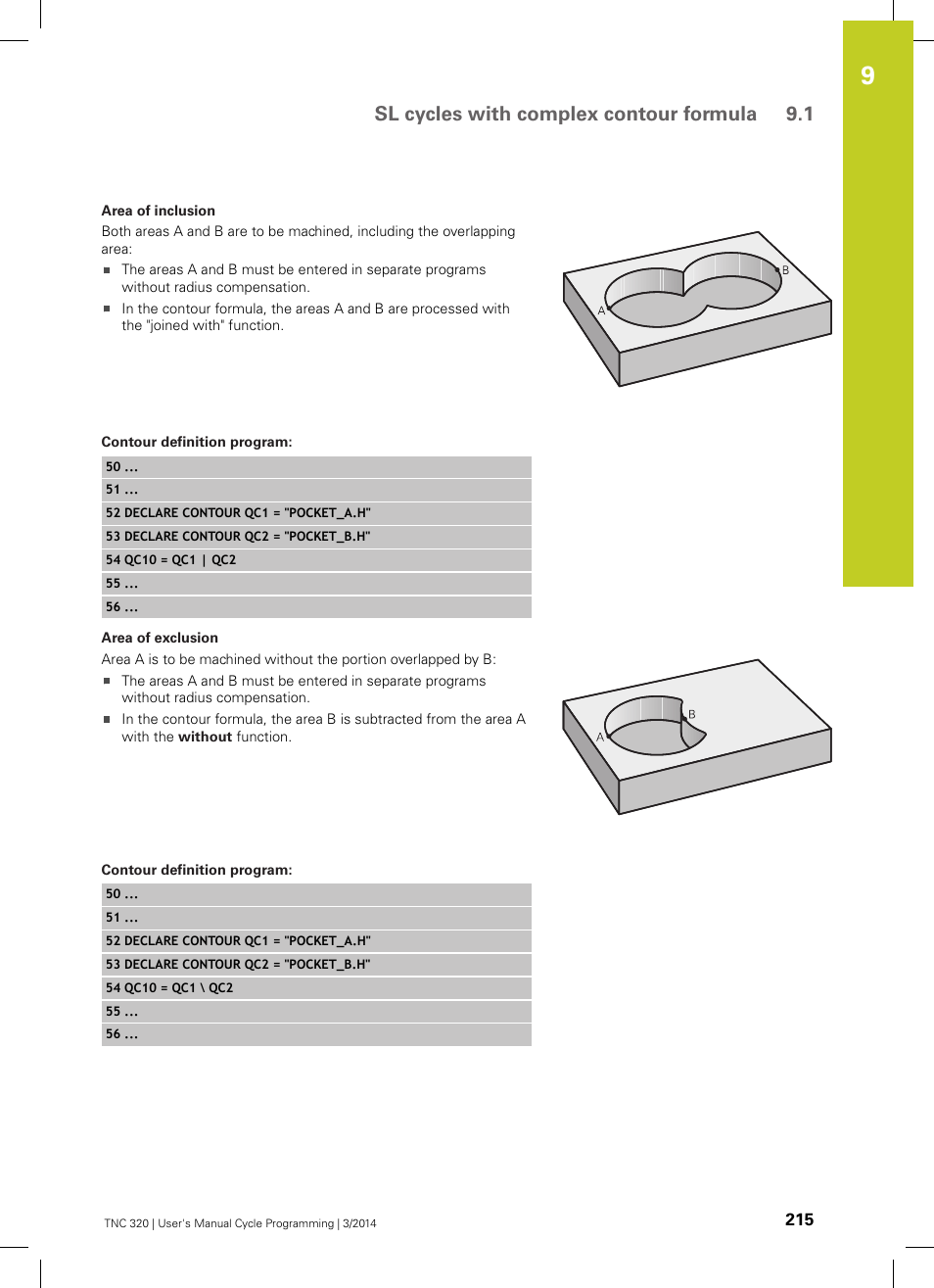 Contour definition program, Sl cycles with complex contour formula 9.1 | HEIDENHAIN TNC 320 (77185x-01) Cycle programming User Manual | Page 215 / 445