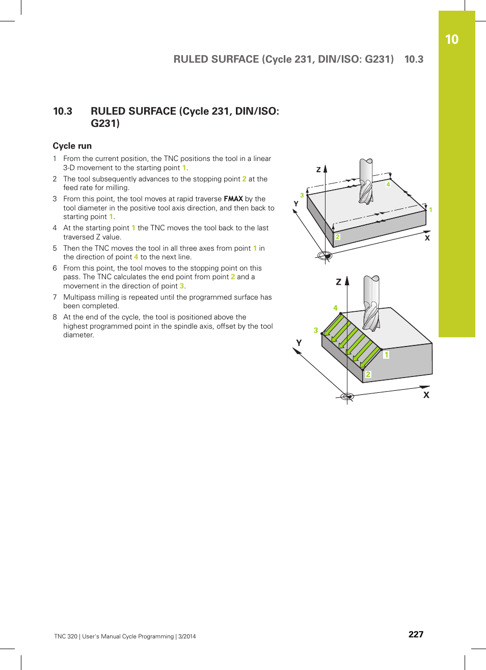 3 ruled surface (cycle 231, din/iso: g231), Cycle run, Ruled surface (cycle 231, din/iso: g231) | HEIDENHAIN TNC 320 (77185x-01) Cycle programming User Manual | Page 227 / 445